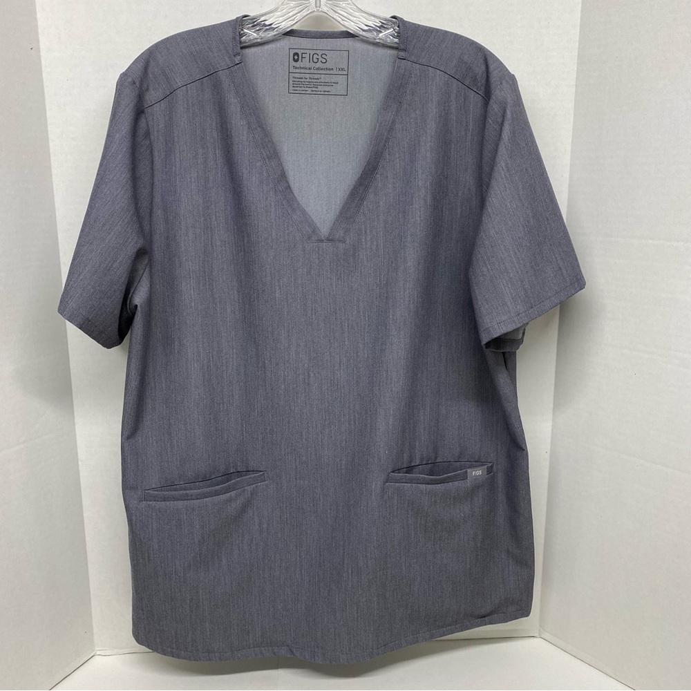 Figs Technical Collection Size XXL Graphite Gray V Neck Scrub Top 3 Pockets